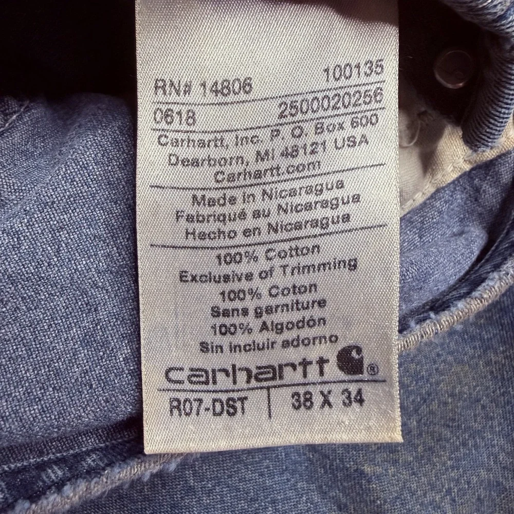 Carhartt Overalls Men's 38x34 Blue Denim Carpenter Bib Workwear Cotton R07 DST